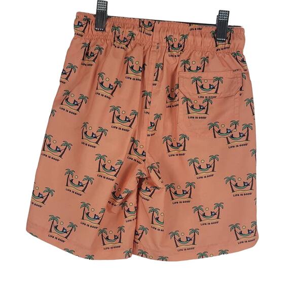 Life is Good Beachy Palm Tree Orange Boys Summer Beachy Swim Trunks 6 - Picture 2 of 4